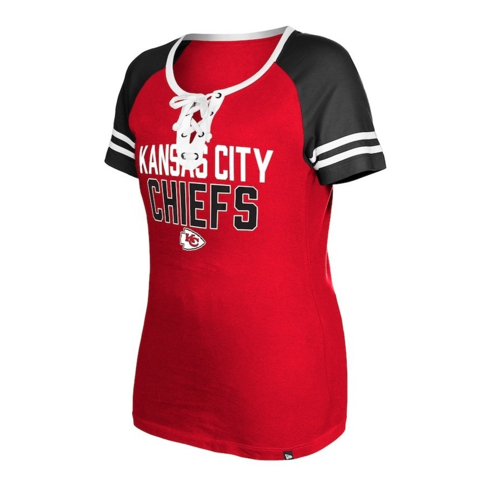 Women's Kansas City Chiefs New Era Red Raglan Lace-Up T-Shirt Sz‎ Small $38 - Picture 3 of 5